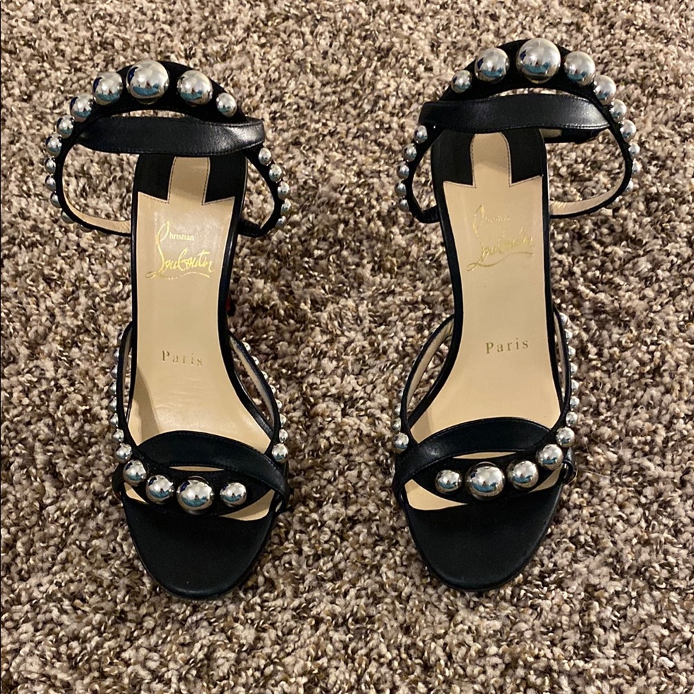 Christian Louboutin Black and Silver Stiletto Heels.
